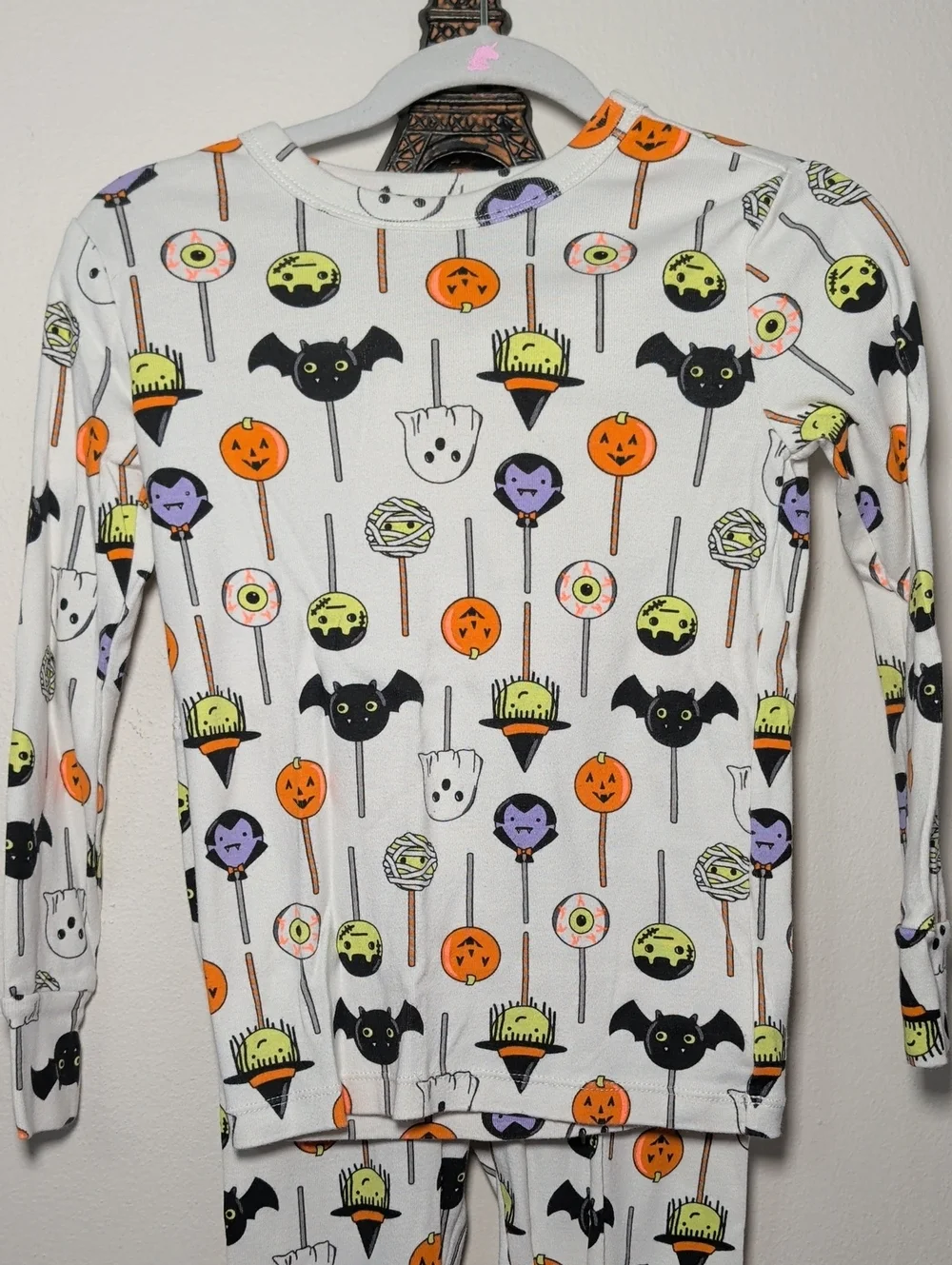 Gap Kids Halloween Cake Pop Pajamas White Black Orange 100% Cotton Unisex Size 6